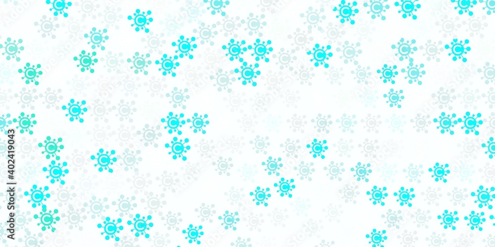 Light Blue, Green vector background with covid-19 symbols.