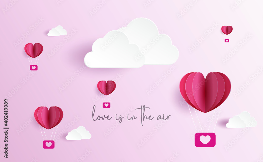 happy valentine's day background with paper cut style