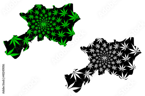 Dhamar Governorate (Governorates of Yemen, Republic of Yemen) map is designed cannabis leaf green and black, Dhamar map made of marijuana (marihuana,THC) foliage.... photo