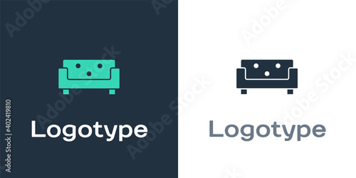 Logotype Sofa icon isolated on white background. Logo design template element. Vector.
