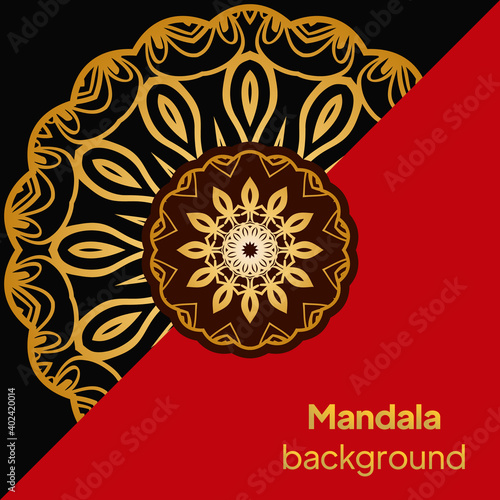 Vector Card with Round Abstract Mandala Style Decorative Element. Hand-Drawn Vector Illustration. Can Be Used For Textile, Greeting Card, Coloring Book, Phone Case Print. Luxury black gold color.