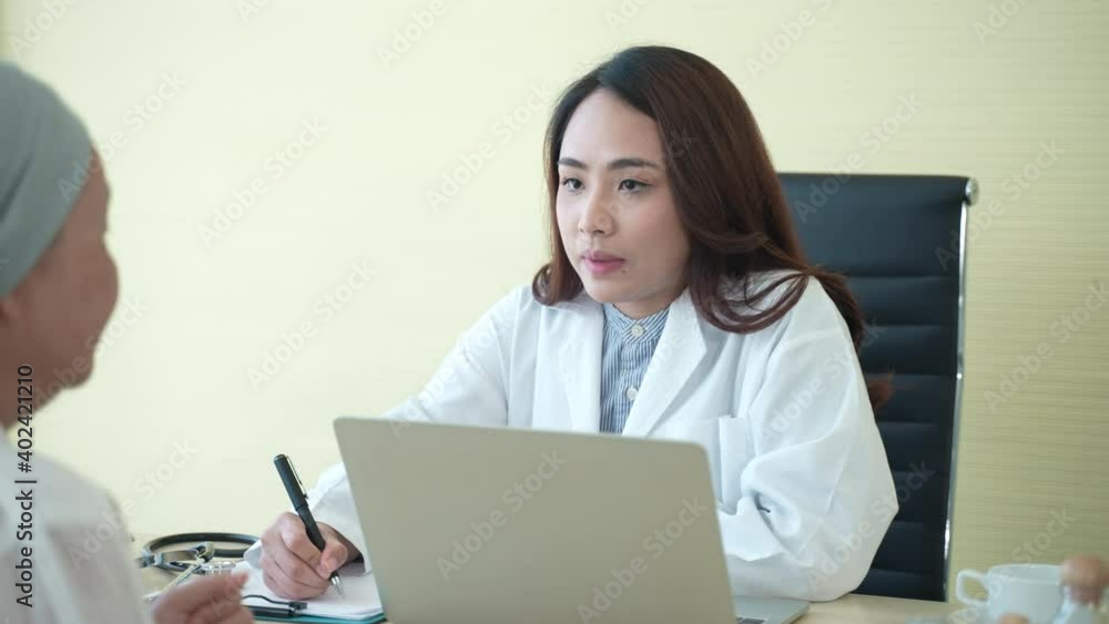 old senior woman cancer patient visit a professional doctor at the hospital, medicine health with virus vaccine old senior woman cancer patient visit a professional doctor at the hospital, medicine health with virus vaccine