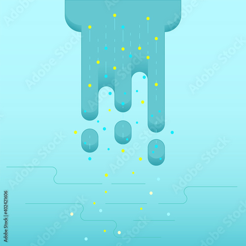 Wastewater contaminated with microbead draining into the water source. Microbead pollution concept. Vector illustration outline flat design style.