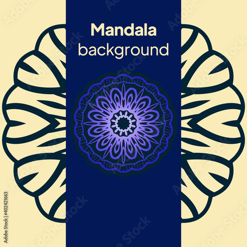 template with floral Mandala ornament. Lace pattern with hand drawn striped colorful Mandala. Vector illustration