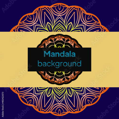 template with floral Mandala ornament. Lace pattern with hand drawn striped colorful Mandala. Vector illustration