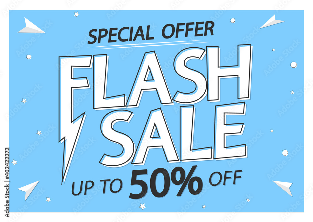 Flash Sale up to 50% off, poster design template, special offer, final season discount banner, vector illustration Flash Sale up to 50% off, poster design template, special offer, final season discount banner, vector illustration