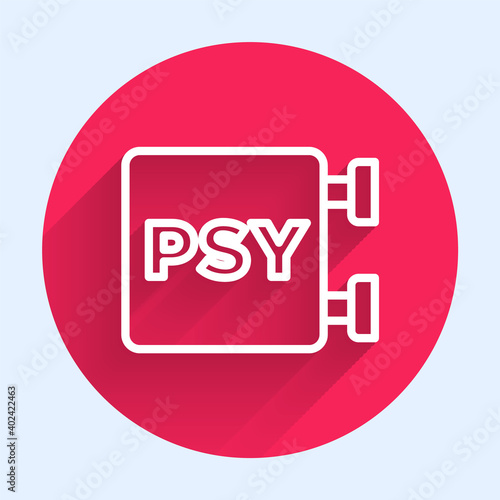 White line Psychology icon isolated with long shadow. Psi symbol. Mental health concept, psychoanalysis analysis and psychotherapy. Red circle button. Vector.
