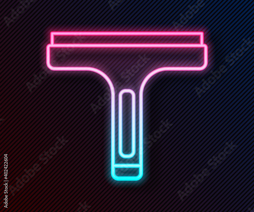 Glowing neon line Cleaning service with of rubber cleaner for windows icon isolated on black background. Squeegee, scraper, wiper. Vector.