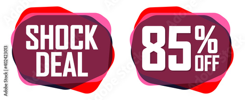 Shock Deal, 85% off, sale banners design template, discount tags, vector illustration