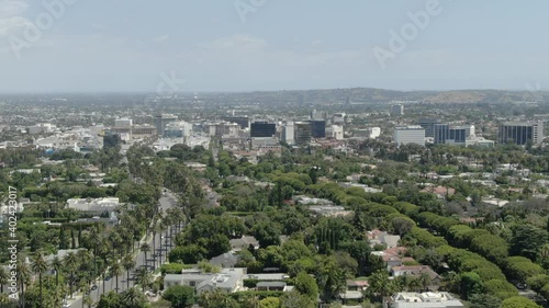 Beverly Hills Downtown Aerial Shot Rotate R California USA