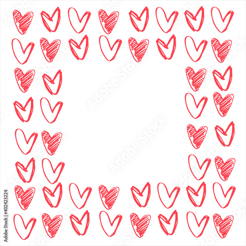 Vector frame with with heart shapes. Greeting card, invitation background with place for your text. Valentines Day, birthday, love confession concept