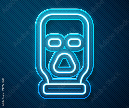 Glowing neon line Balaclava icon isolated on blue background. A piece of clothing for winter sports or a mask for a criminal or a thief. Vector.