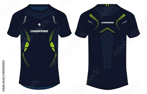 Sports t-shirt jersey design concept vector template, sports jersey concept with front and back view for Soccer, Cricket, Football, Volleyball, Rugby, tennis, badminton and e-sports uniform.