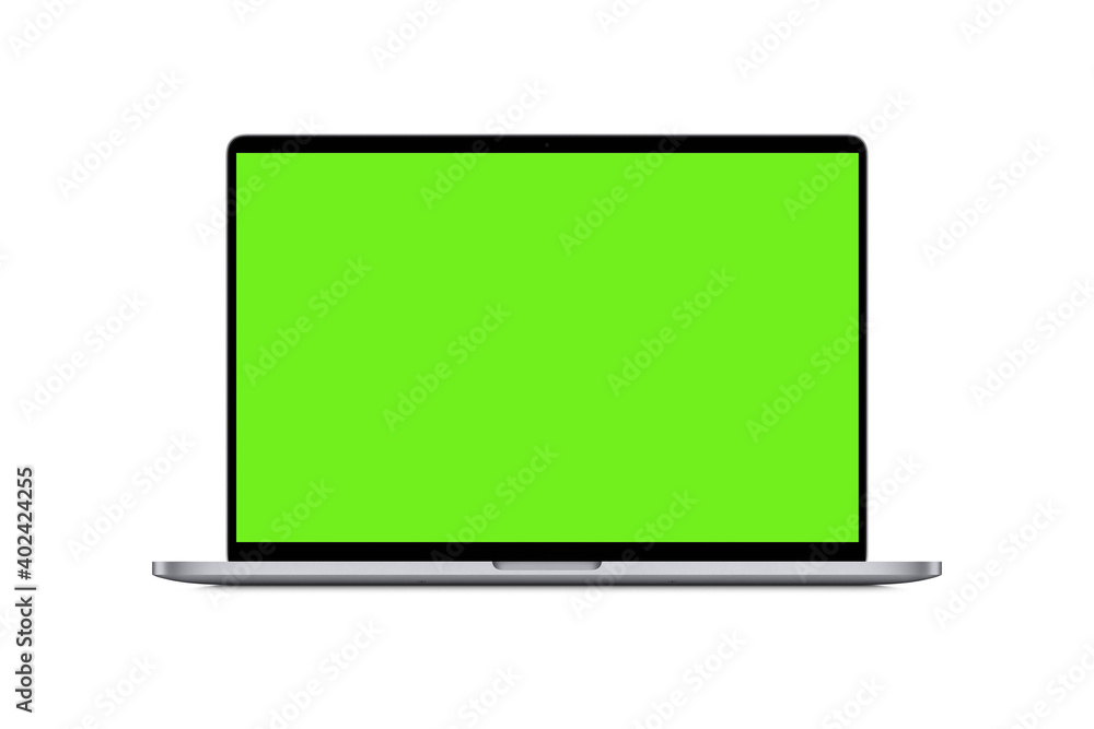 laptop with green screen and white background Stock-Foto | Adobe Stock