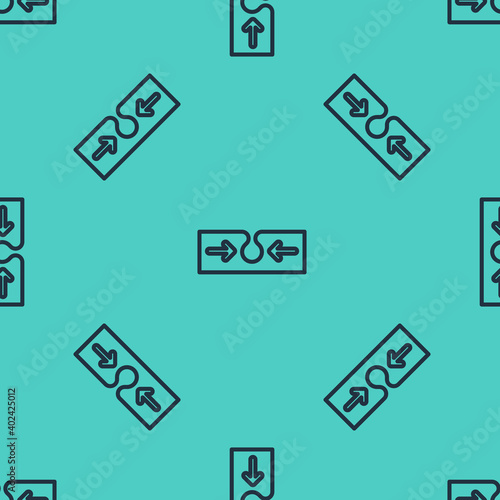 Black line Acne icon isolated seamless pattern on green background. Inflamed pimple on the skin. The sebum in the clogged pore promotes the growth of a bacteria. Vector.