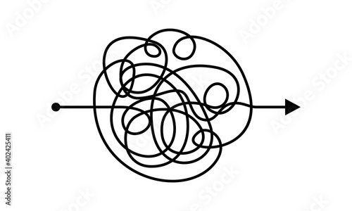 Circle Tangled line, complex knot rests in straight line isolated vector illustration photo