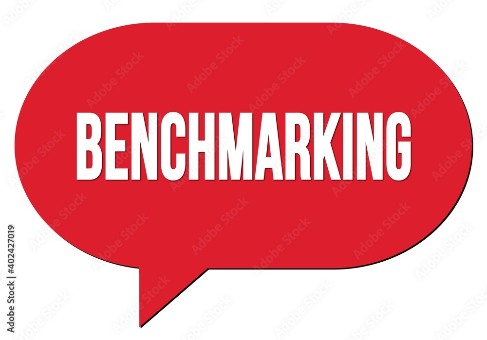 BENCHMARKING text written in a red speech bubble BENCHMARKING text written in a red speech bubble