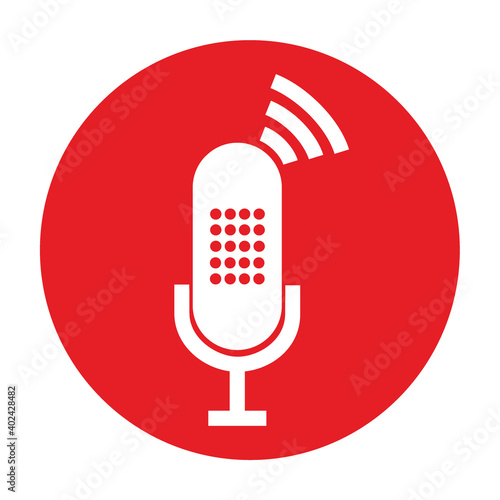 silhouette of dot microphone style with connections signal - dot microphone style with connections signal for broadcast, podcast or music icon or logo - dot microphone style with connections signal wh