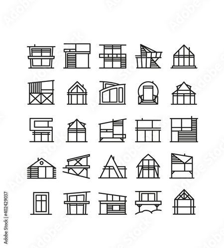 collection de symboles de cabanes modernes, extension de maison, maison de vacances, gîte, atelier, bureau