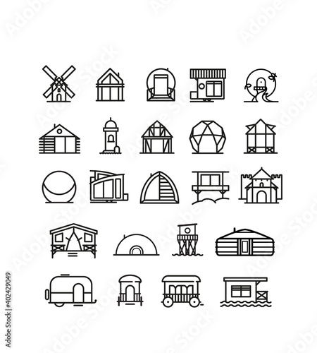 collection de symboles de cabanes insolites, maison de vacances, gîte, nuit insolite