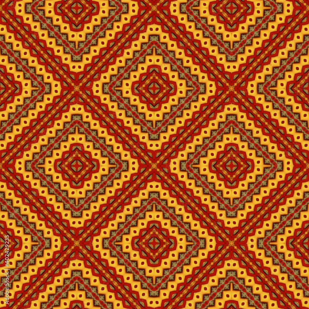 Seamless pattern with symmetric geometric ornament.
Seamless pattern with symmetric geometric ornament.