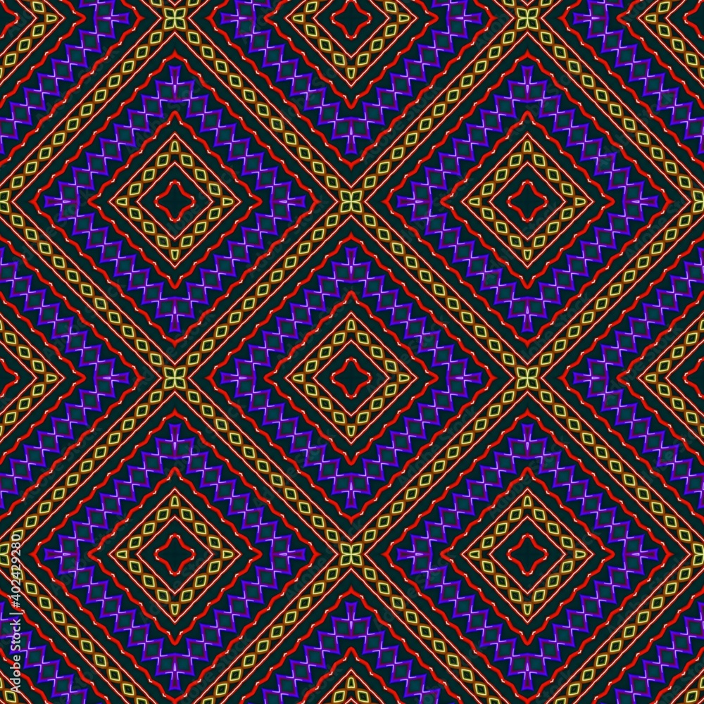 Seamless pattern with symmetric geometric ornament.
