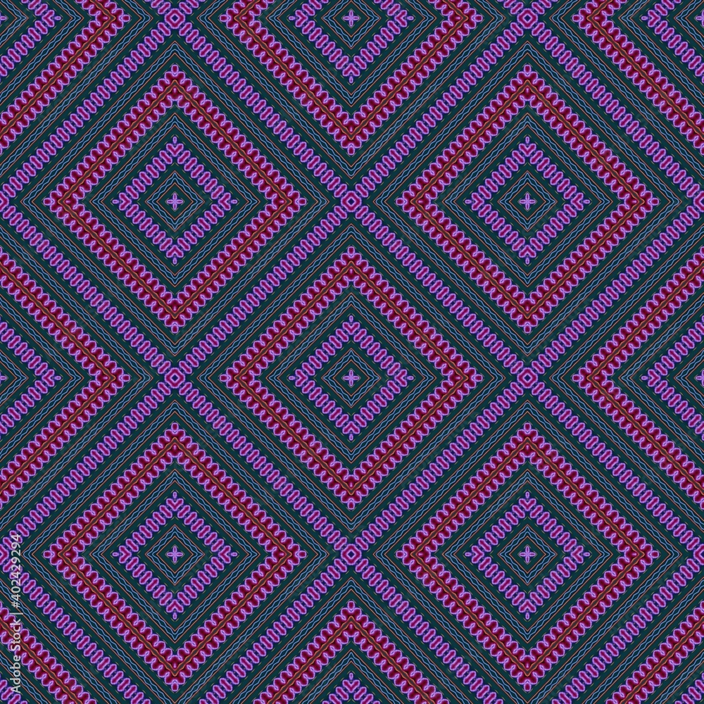 Seamless pattern with symmetric geometric ornament.
