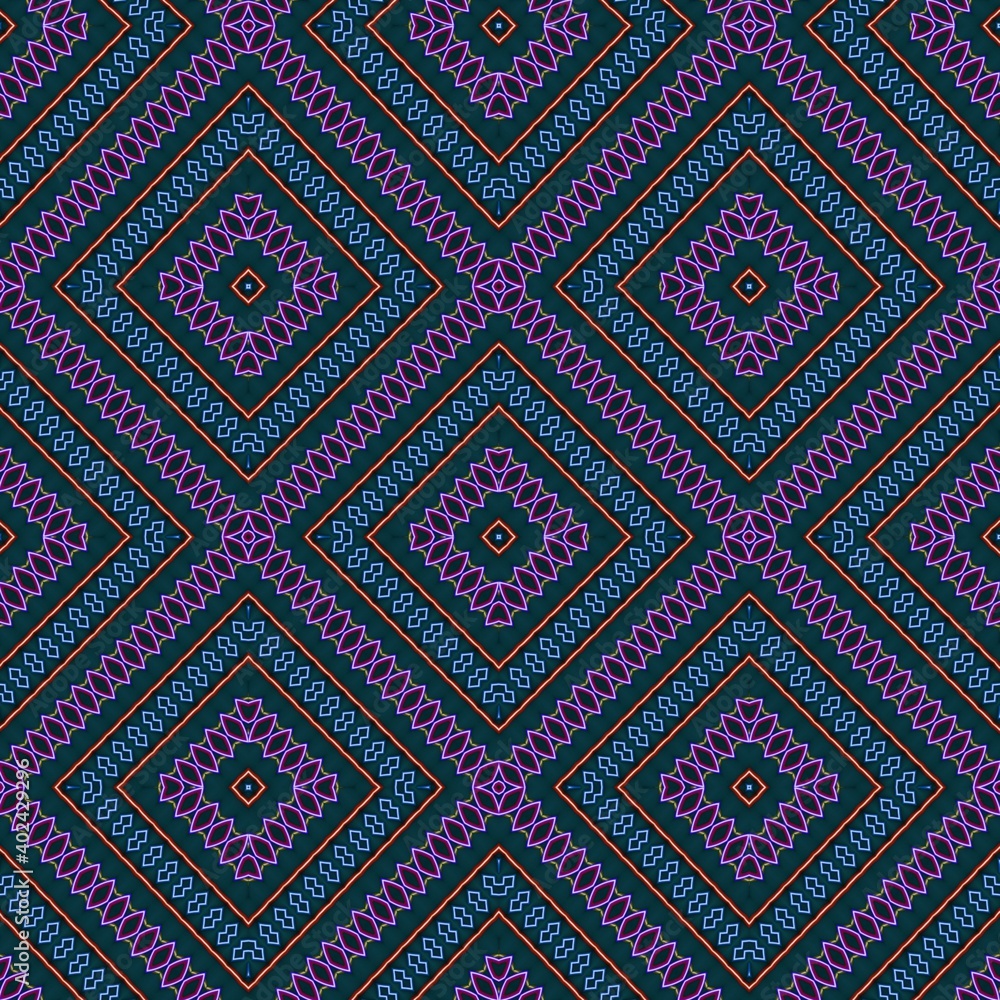 Seamless pattern with symmetric geometric ornament.
