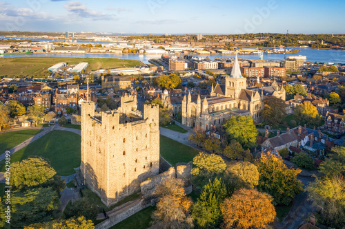 View to Rochester cathedral and castle from above