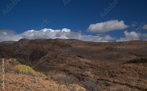 Gran Canaria, landscapes along the hiking route around the ravive Barranco del Toro at the southern part of the island