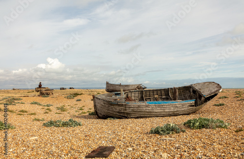 Abandoned fishing boat(s) on a beach , Dungeness, Kent 