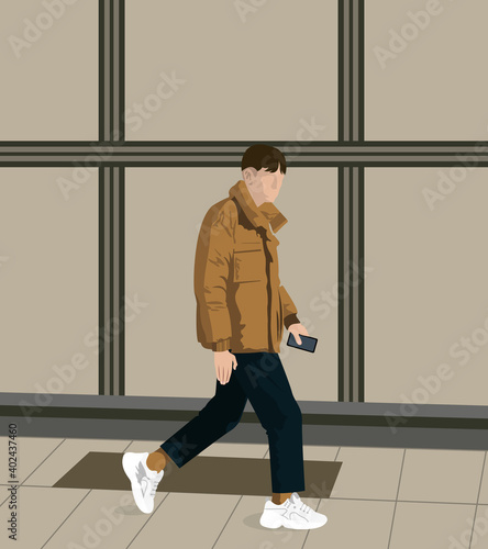 Abstract man walking. Vector illustration. Fashion style in the clothe. Summer looks. Oversize. 