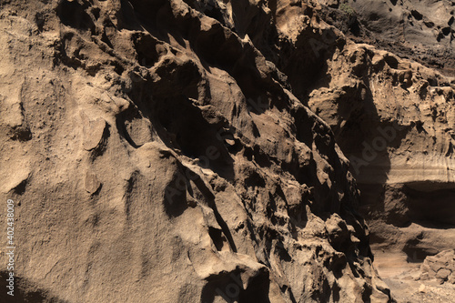 Gran Canaria, amazing sand stone erosion figures in ravines on Punta de las Arenas cape on the western part of the island, also called Playa de Artenara 