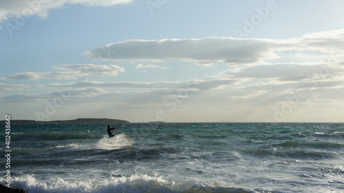 Kitesurfing in the windy sea near Athens Greece