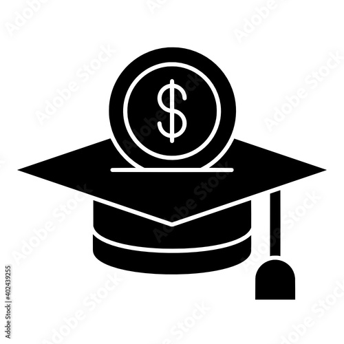 graduation cap and diploma icon with dollar sign 