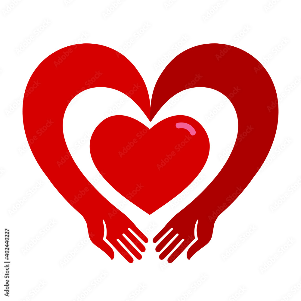 Heart icon. Heart in the arms of hands vector illustration. Heart vector logo billboard. Heart icon. Heart in the arms of hands vector illustration. Heart vector logo billboard.
