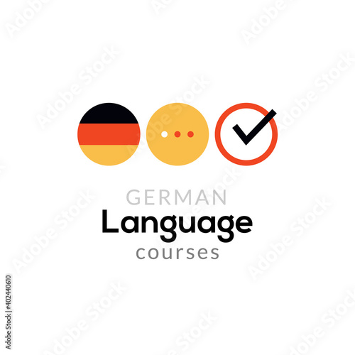 German language school logo course concept. Vector german speak fluent course design