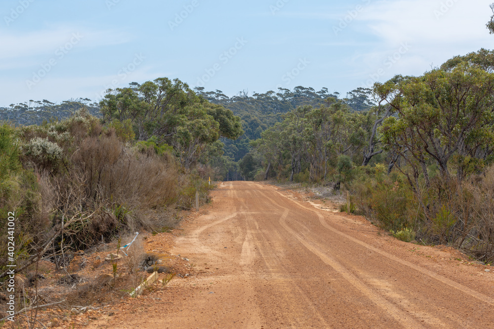 gravel road in the Broke Inlet close to Walpole in Western Australia