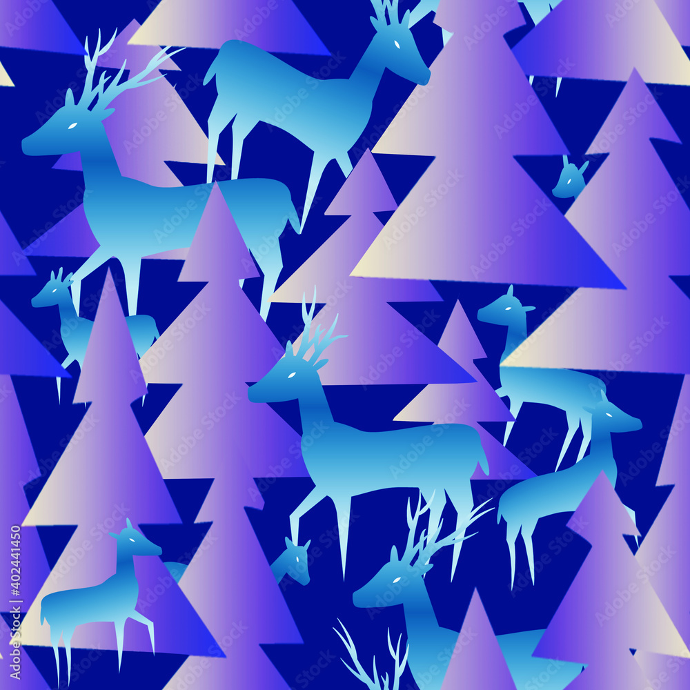 Deer family in the blackwood forest, seamless pattern. Deer family in the blackwood forest, seamless pattern.