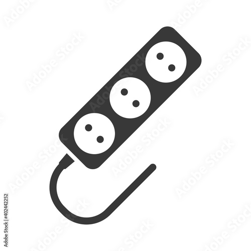 Three socket multi plug adapter bold black silhouette icon isolated on white. 3 outlet power strip.