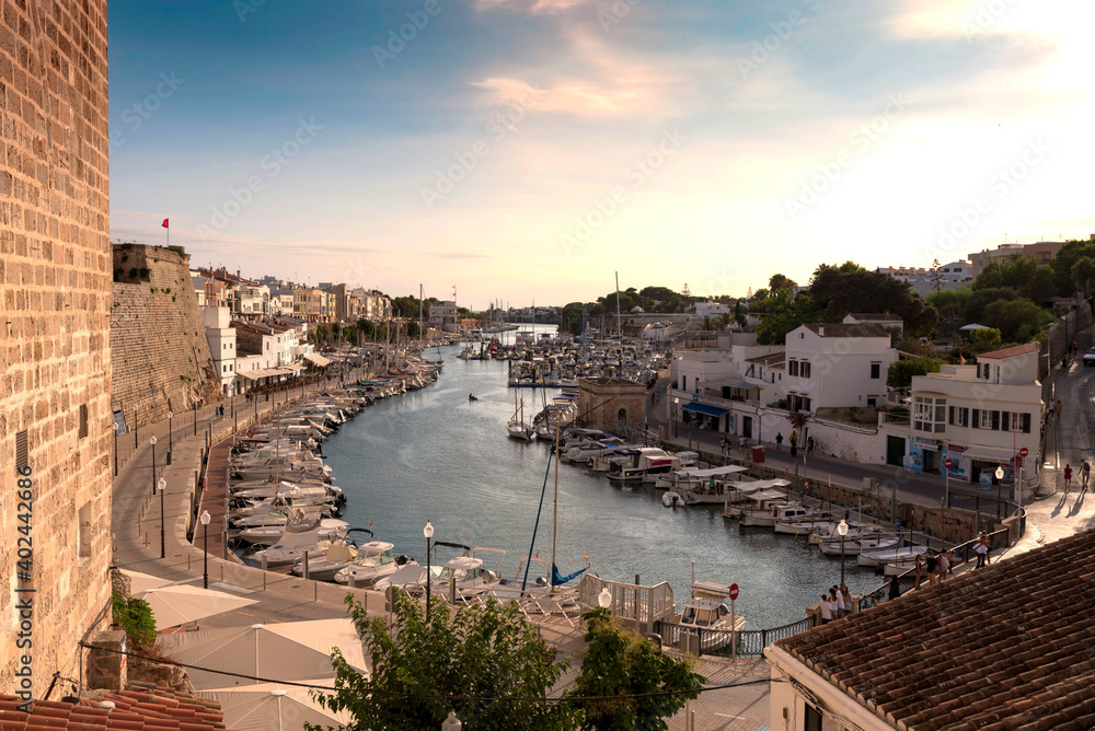 panoramic view of the harbor of ciutadella menorca