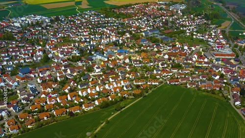 Aerial view of the city and monastery Erbach an der Donau on a sunny day in Spring photo