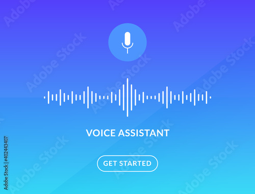 Voice assistant soundwave illustration. AI assistant conversation sound tech, smart recognition