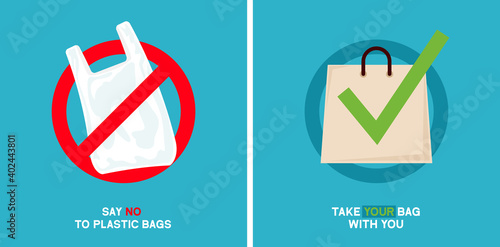 No plastic bags sign concept illustration. Stop pollution eco symbol icon, plastic bag ban forbidden trash sign