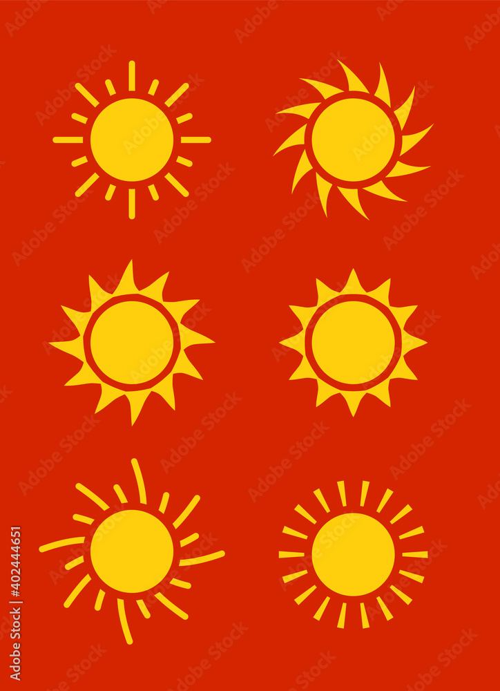 Fototapeta premium Sun icon symbol illustration, Sunlight design weather. Flat sunshine isolated set of sun logo