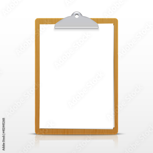 Paper sheet document note holder. Empty vector page isolated a4 clipboard photo