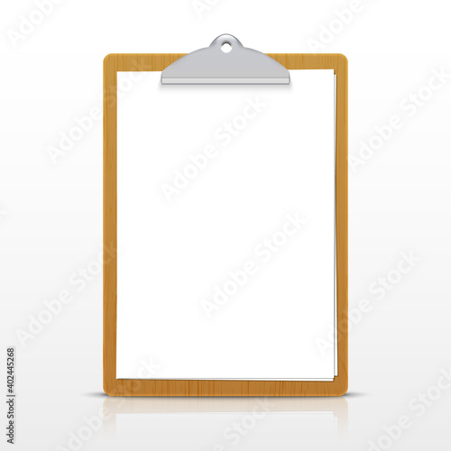 Paper sheet document note holder. Empty vector page isolated a4 clipboard