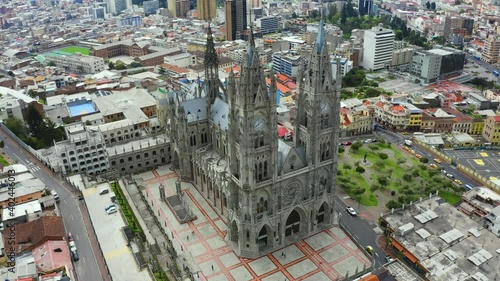 Aerial view of the Basílica del Voto Nacional; a roman catolic church located in the historical center of Quito; Ecuador