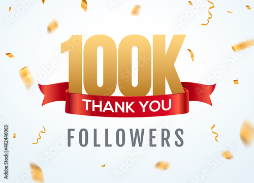 Thank you 100000 followers design template social network number anniversary. Social 100k users golden number friends thousand celebration
