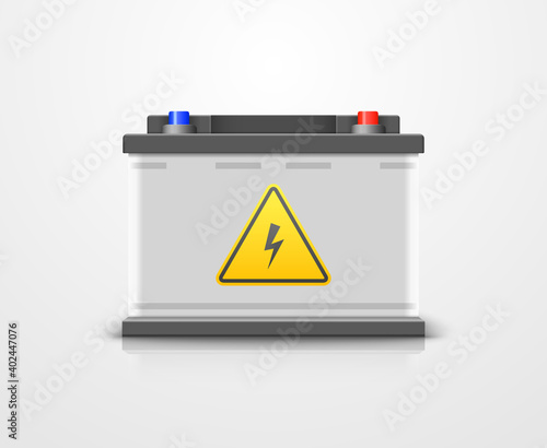Car battery realistic icon. Electric accumulator charger. Battery power vehicle energy generator car
